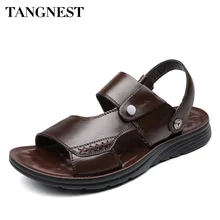 Tangnest/мужские сандалии; натуральная кожа; слипоны; гладиаторы; повседневные мужские летние шлепанцы; удобные пляжные сандалии; XML247