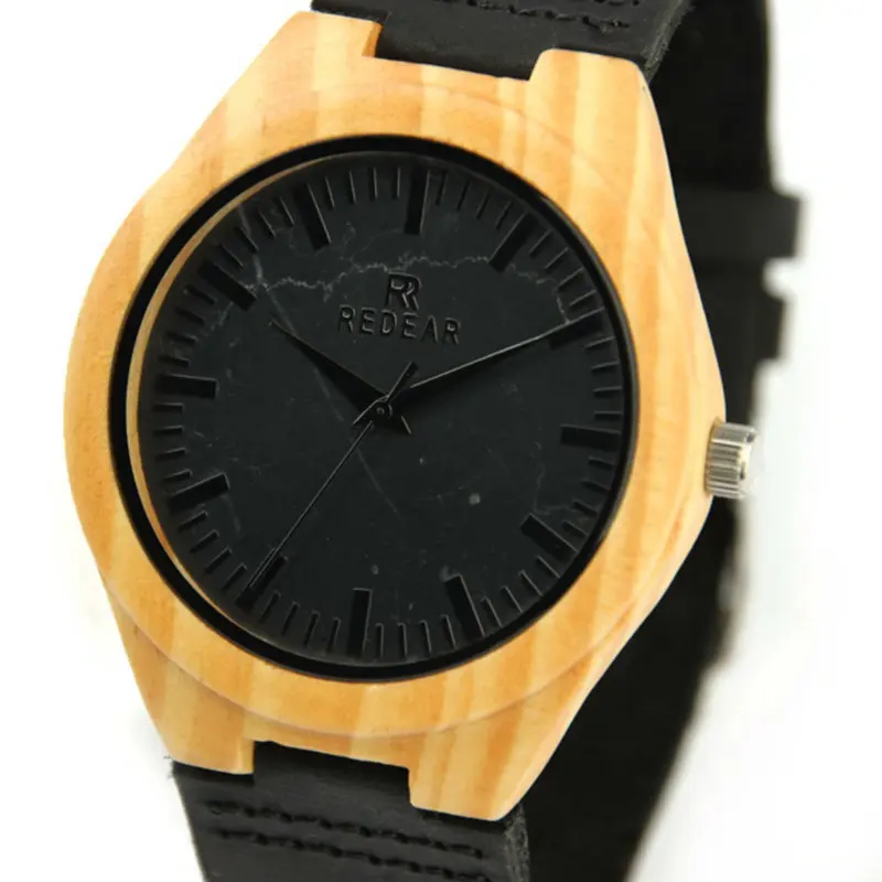 2017 новый простой моды мужские деревянные часы кожаный ремешок мраморный