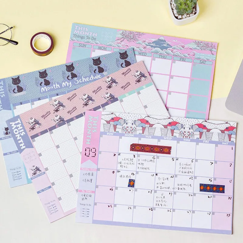 

1Pcs Lovely Monthly planner desk memo notebook agenda schedule organizer for 50 weeks