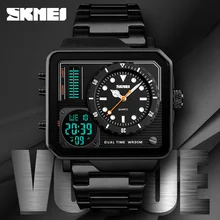 SKMEI Lüks Üst Erkekler quartz saat Moda Dijital Analog Spor Rahat Saatı Su Geçirmez paslanmaz çelik saat Erkek Saatler