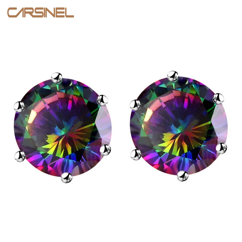 CARSINEL 8/10 мм модные разноцветные женские серебряные серьги-гвоздики с фианитами
