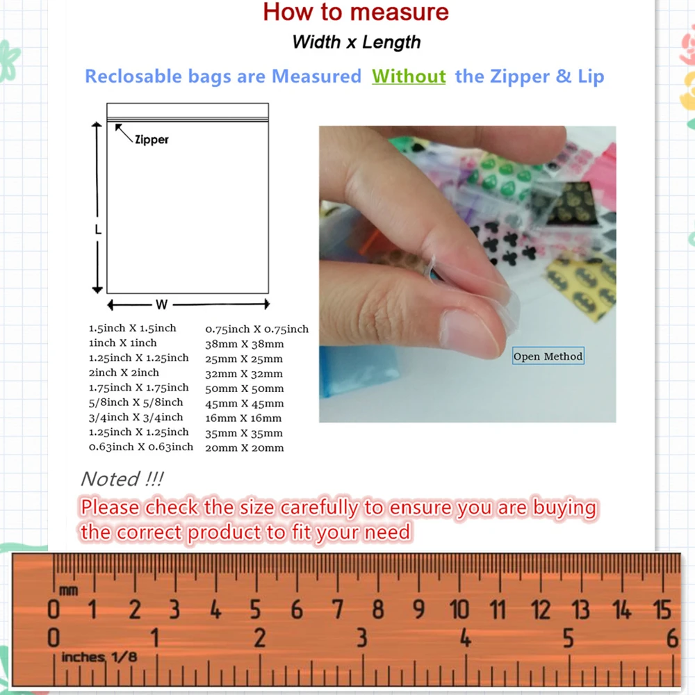 400 Baggies Self Zip Mini Poly Plastic 4 Design Plastic Packaging Ziplock Baggies 175175 1.75"X1.75" Drop Fast Shipping 2