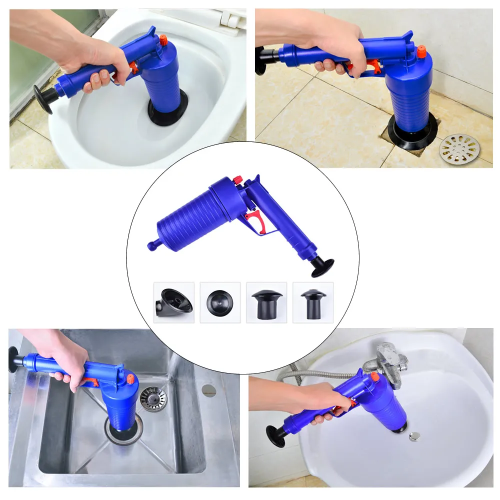 Air Power High Pressure Drain Opener Blaster for Toilet Bathroom Sink Dredge Pipe Sewer Drain for Dredging Home Bathtub Sink with 4 Suckers#GDSTQ New Style Air Pressure Drain Pump Pipe Dredge Tools