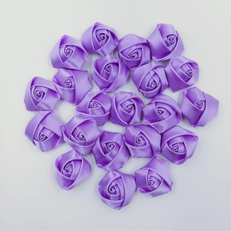 

10Pieces/Bag Medium Purple 3.5cm Satin Ribbon Rose Flower Silk Fabric Flower Hand DIY Wedding Bouquet Hair Cloth Accessories