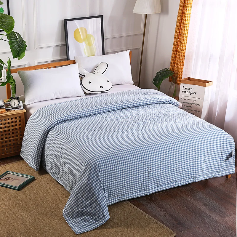 

Luxury Washing cotton Summer Quilts twin single queen Blankets plaid Bed Cover Children Adults duvet white blue soft Comforters