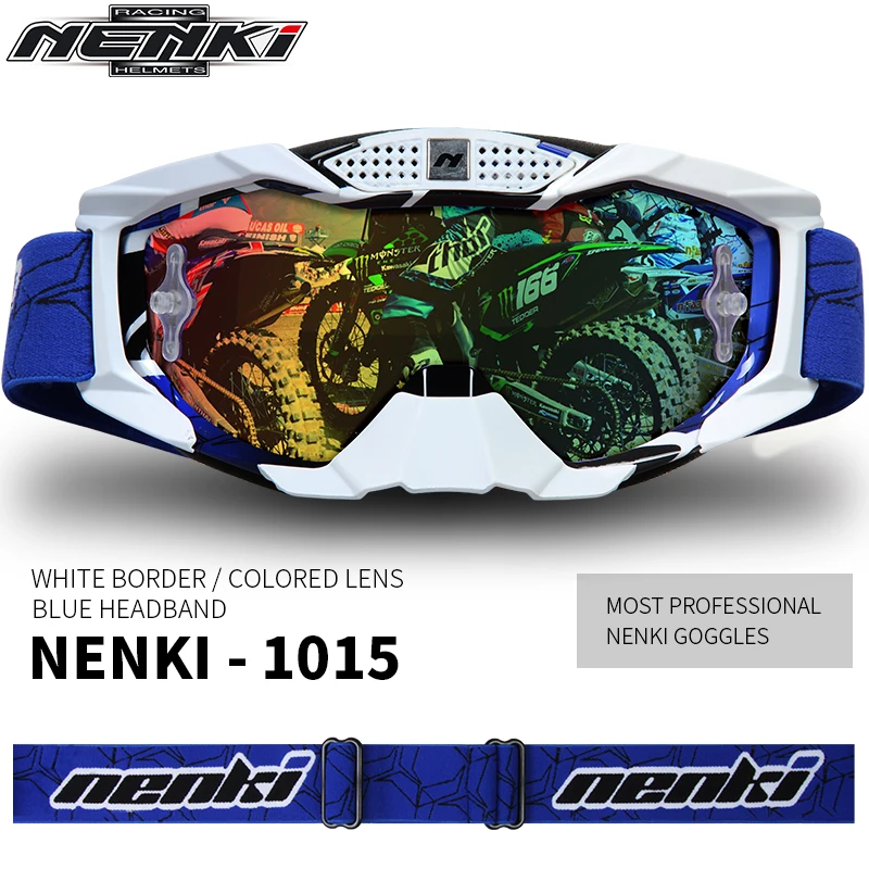 NENKI Lunettes Moto rcycle очки для мужчин и женщин внедорожные очки для мотокросса MX ATV Dirt Bike лыжные очки шлем очки - Цвет: Blue Colorful Lens