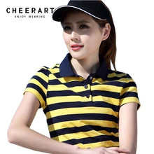 Размера плюс M-4XL хлопковая рубашка-поло для девочки Для женщин летний топ леди футболка-поло в полоску Футболка raph женский поло Femme Гольф рубашка Костюмы