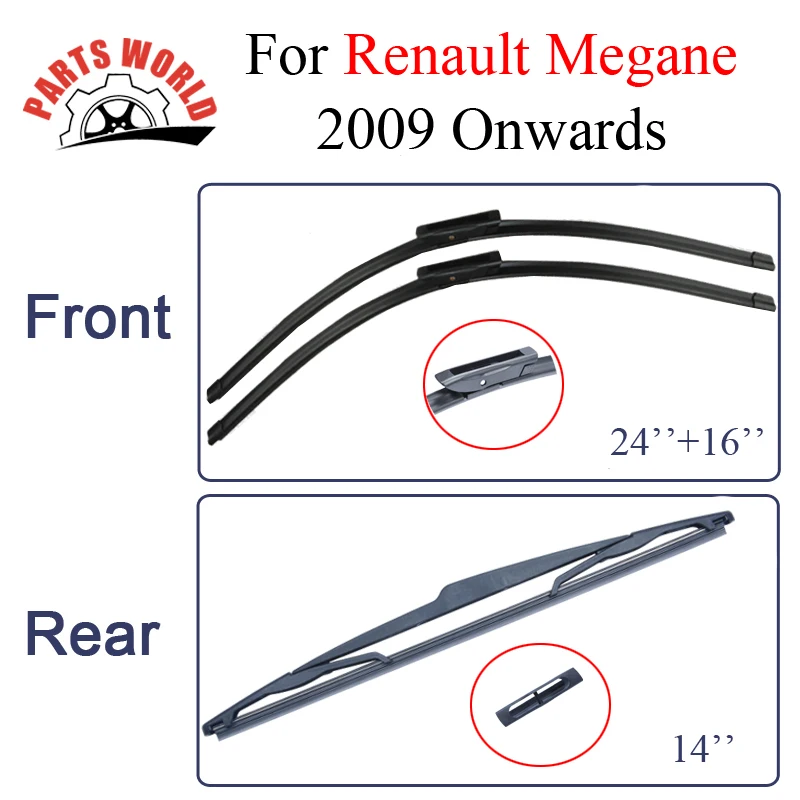Wiper Blades For Renault Megane 2009 Onwards Front And Rear Wiper Arms