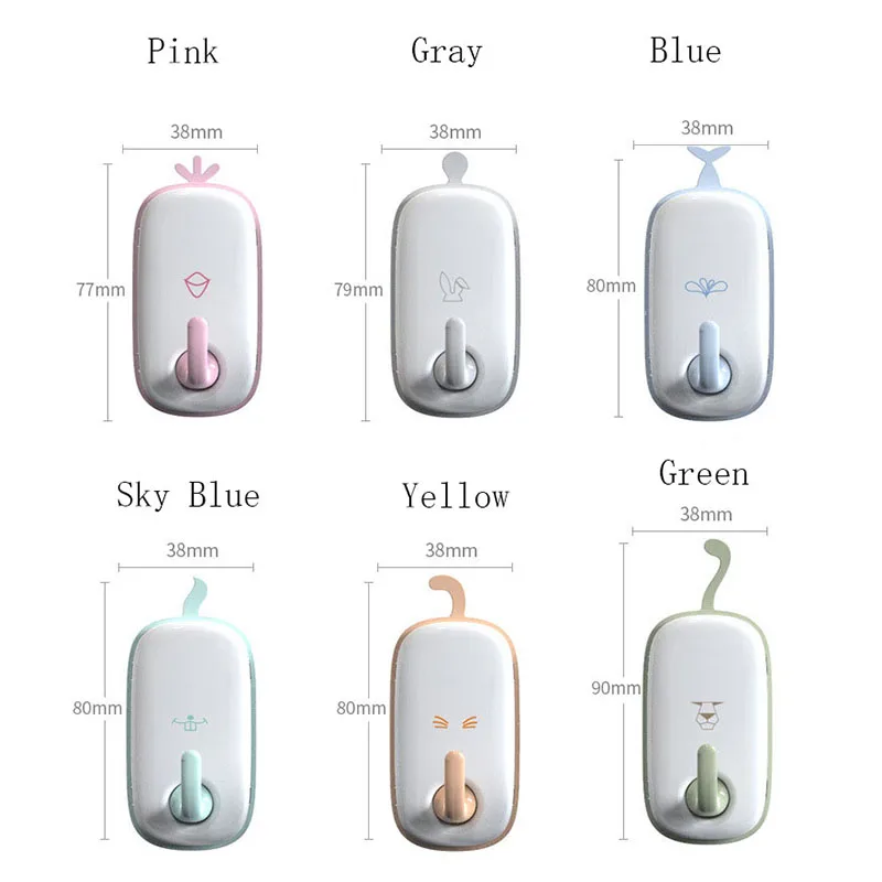 6PCS/Bag Different Colors Plastic Bathroom Kitchen Hooks Cute Cartoon Home Decoration Accessories Hanging Door Animal Wall Hooks images - 6