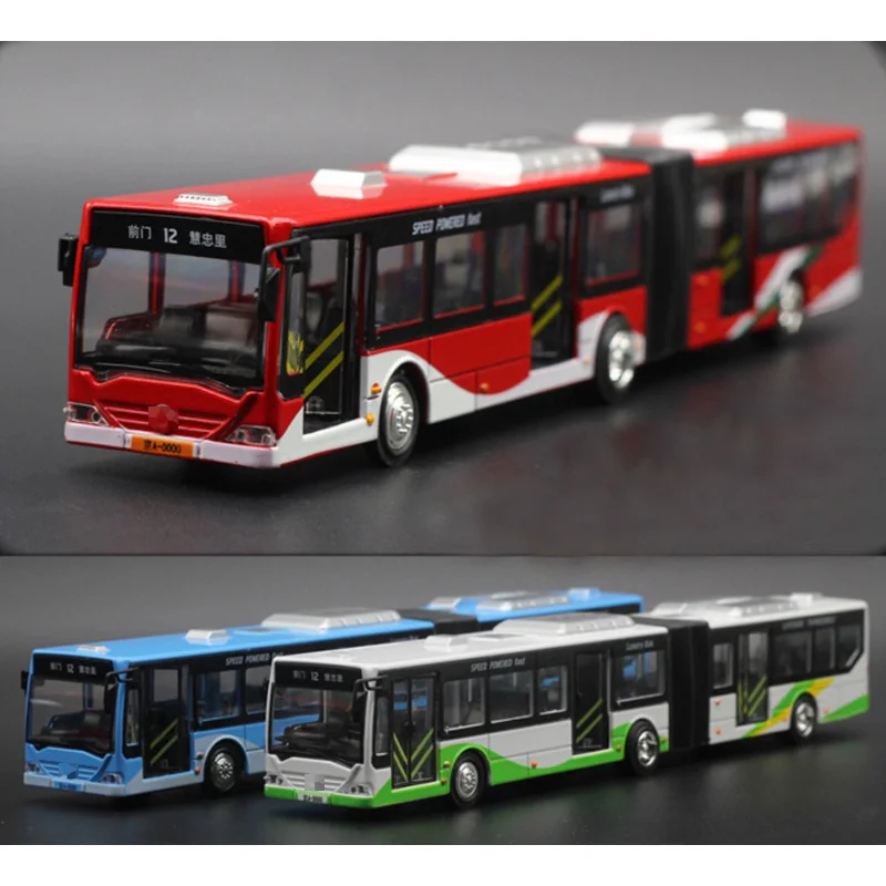 

New 1:18 lengthened double bus alloy car model bus hinge bus pull back to the with sound and light car model gift for children