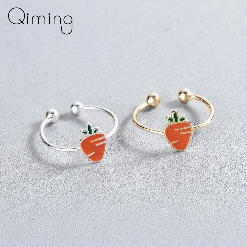 

Lovely Carrot Rings For Women Cute Orange Enamel Open Ring Finger Cartoon Bague For Kids Girls baby jewelry