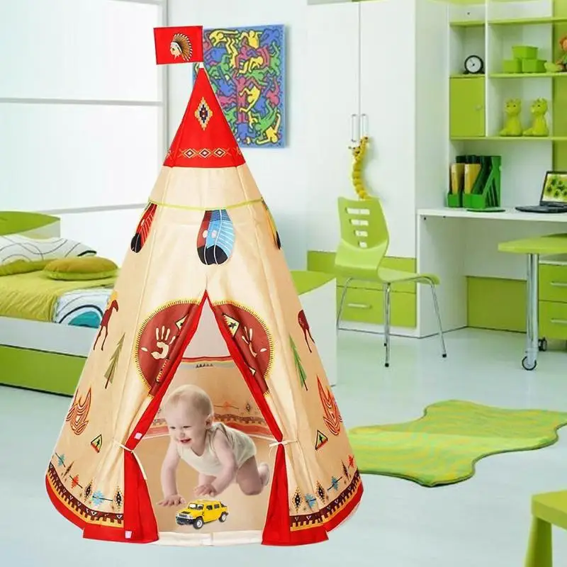 

Safety Portable Natural Indian Pattern Unisex Children Toy Tent Cloth Teepees Indoor Camping Game Playhouse for children