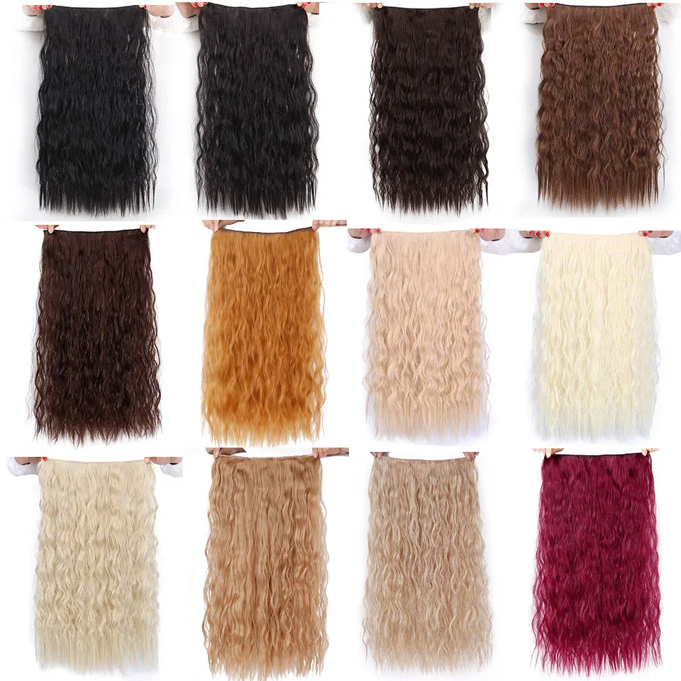 Long Clips in Hair Extension Water Wave Synthetic Natural Hair Blonde Black 22 inches For Women Heat Resistant AISI BEAUTY