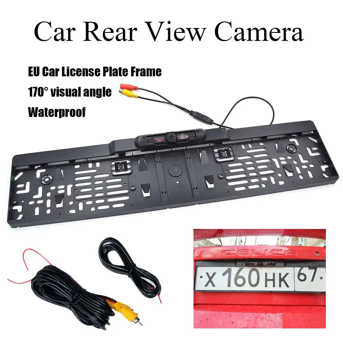 

170 Degree Waterproof European License Plate Frame Parking Backup Camera Reverse Backup Rear View Camera 4 IR Light Night Vision