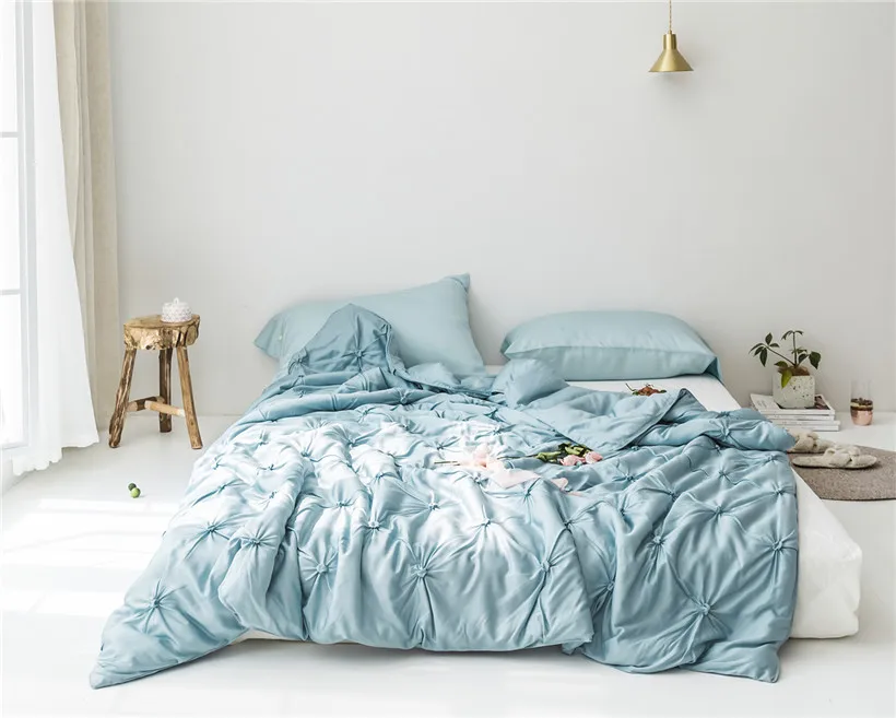 

Pinch Pleat Summer Comforter Set Tencel Ultra Soft Twin Queen size Purple Green Blue Pintuck Style Stitch Durable Blanket Quilt