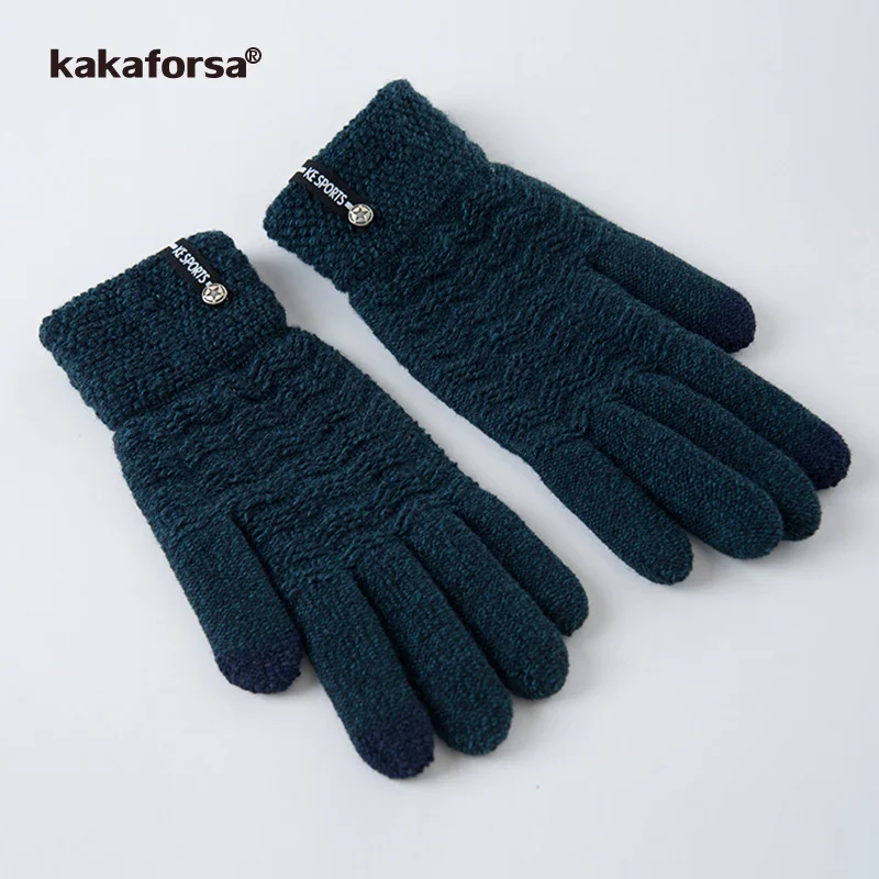 Kakaforsa/Новинка; Лидер продаж; модные мужские и женские зимние теплые перчатки; 4 цвета; вязаные цельные акриловые перчатки и варежки - Цвет: Navy