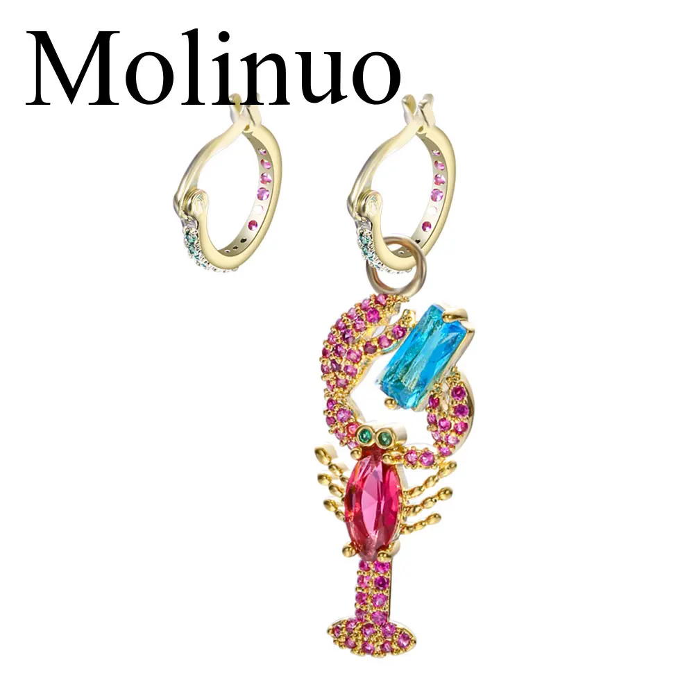 Molinuo new delicate fashion earring Crayfish pendant design earring for women rainbow cz colors charming jewelry