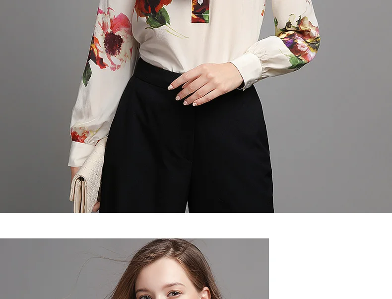 Повседневная Офисная Женская блузка с цветочным принтом, шелк, белая рубашка с длинным рукавом, женские модные блузки, женские топы, одежда YQ070