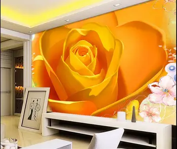 

3d customized wallpaper wall 3d wallpaper Yellow Rose TV backdrop wallpaper 3d flower bathroom 3d wallpaper