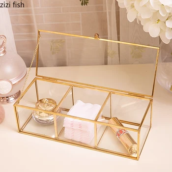 

European Style Transparent Glass Cosmetic Storage Box Dust-proof Cosmetics/jewelry Storage Desktop Storage Box