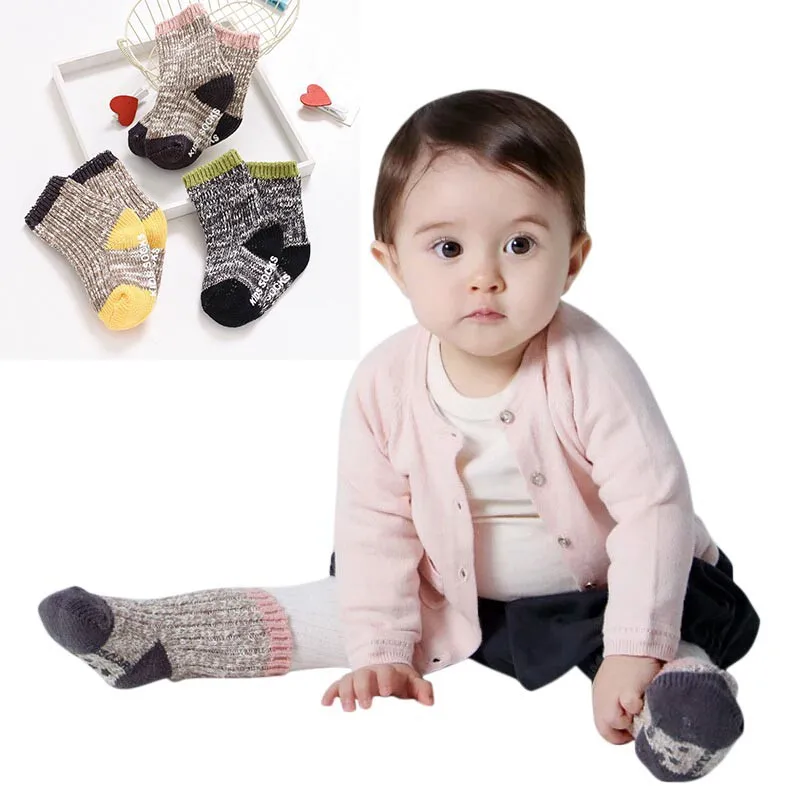 

New Slub Yarn Kids Sock Newborn Baby Non-slip socks solid girls and boys Cotton socks winter warm Short Socks new