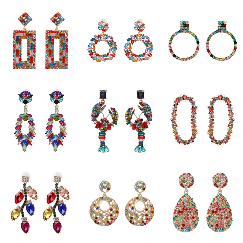 

JURAN New Colorful Fashion Brand Charm Big Earring Luxury Starburst Pendant Crystal Gem Statement Earrings For Women Wholesale