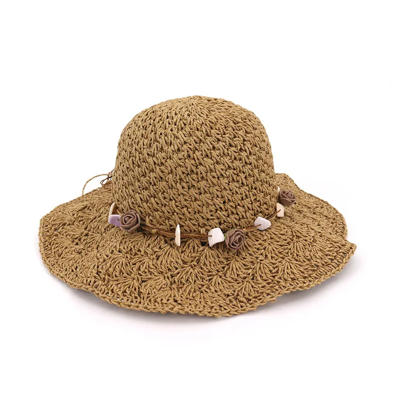 Новый летний Для женщин солнца Шапки женский Широкий Большой Брим Складная соломенная шляпа цветы аксессуары Для женщин солнцезащитная