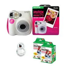 Аутентичная фотокамера моментальной печати Fujifilm Instax Mini 7 s, 40 листов белая пленка Fuji Instax Mini и селфи-объектив