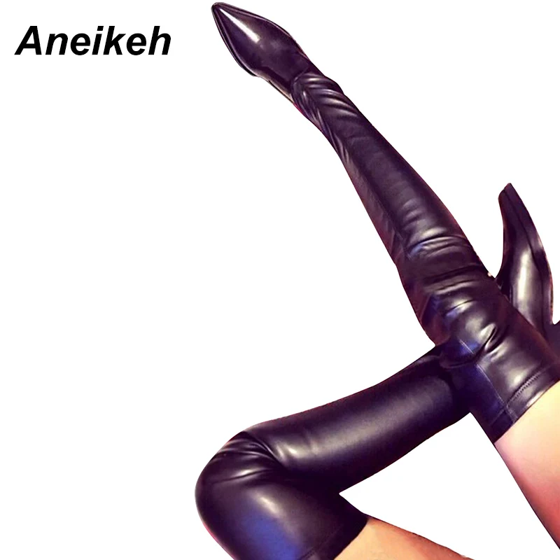 

Aneikeh Autumn Winter Women Boots Over The Knee Thigh High Stretch Boots Faux Leather Slim Long Knight Snow Boots Shoes Woman