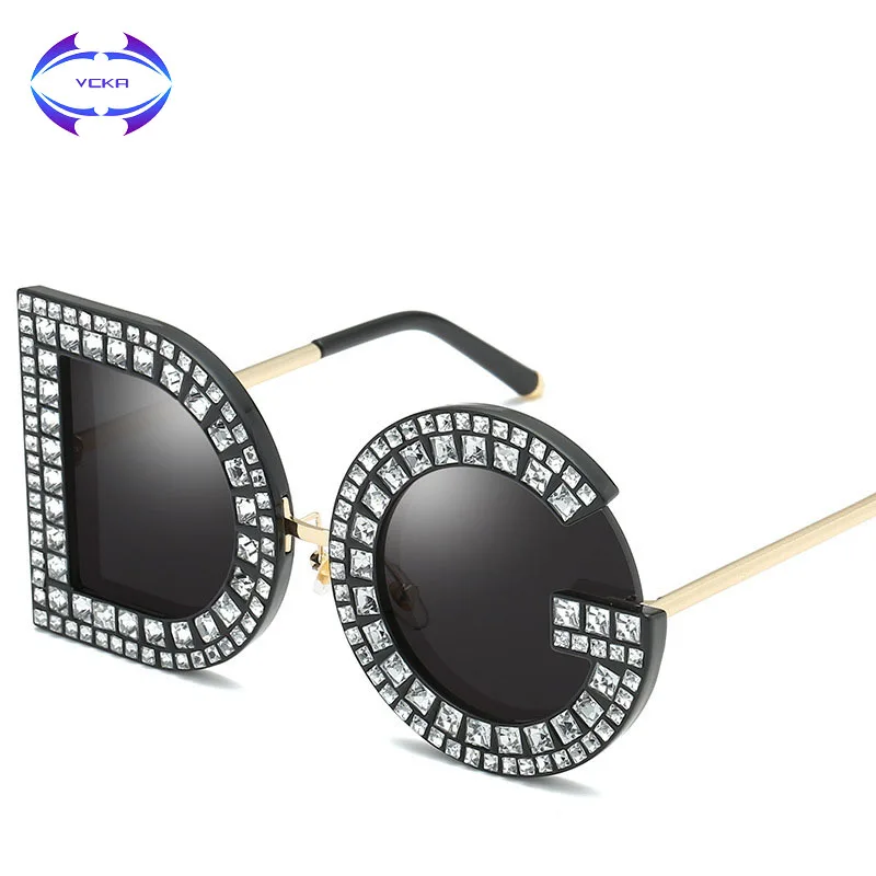 VCKA Luxury Goggle Sunglasses Women Brand Design Unique Diamond Sun