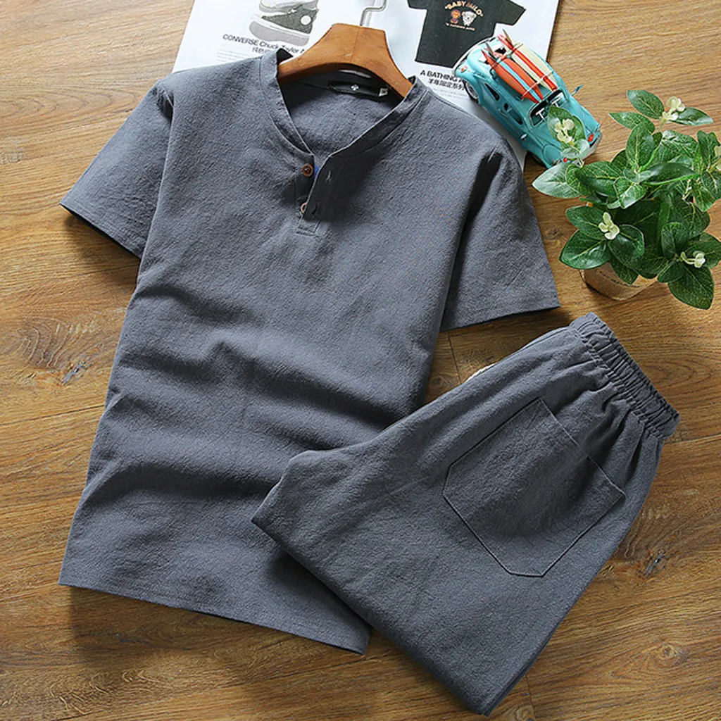 

Tracksuit Men Shorts Summer Casual Men's Sportswear Set Suit Shorts Brand Clothing Two Pieces Top Tee+Shorts Sweat Suits Mar21