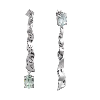 

CSxjd New High quality luxury Asymmetric linear curved metal crystal female earrings