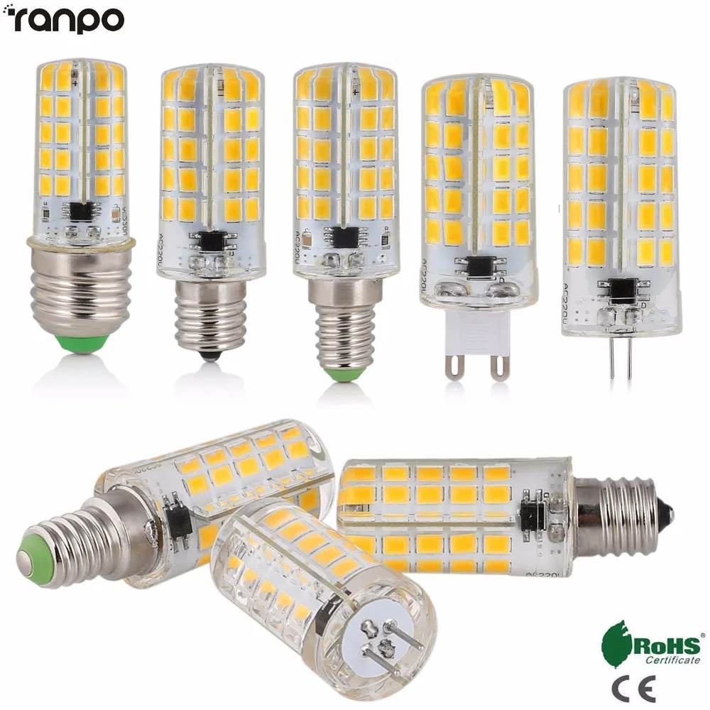 

Dimmable Lampada High Lumen Silicone Mini G4 G9 E27 E14 E12 B15 GY6.3 LED Corn Light SMD 5730 Lamp 220V 110V 80LEDs Chandelier