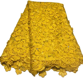 

Hot sale 5yards embroidered african french lace fabric with stone gold african lace fabric for dress guipure lace fabric WD-A82
