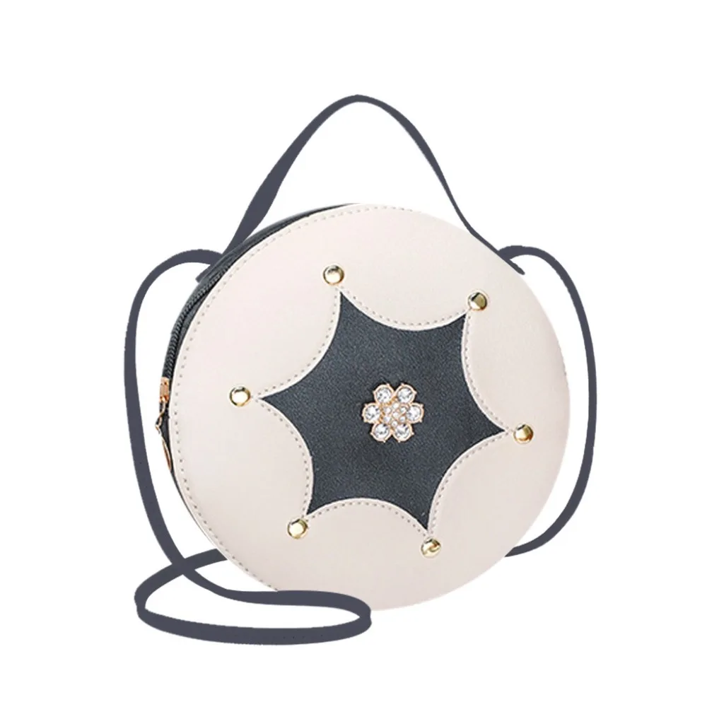 

Messenger bag Korean fashion wild casual retro ladies student bag flower contrast color mini leather handbag round bags B2