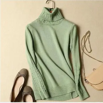 

2018 new Knitted Women Sweater Pullovers Turtleneck Autumn Winter Long Sleeves Sweater Thick Warm Femme Jumper Sweater