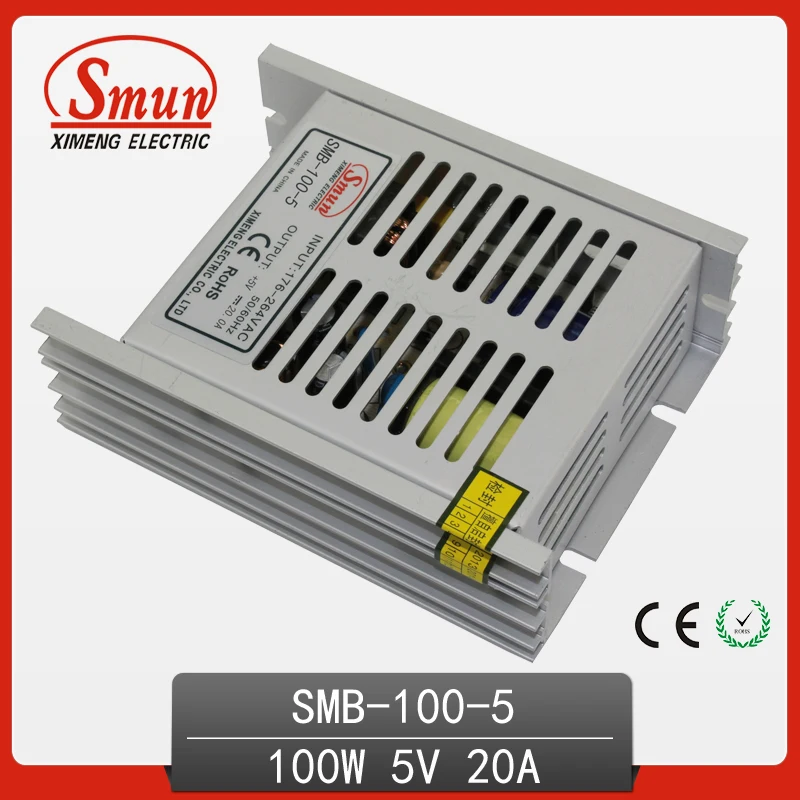 

SMUN SMB-100-5 100W Ultra Thin Type Single Output Switching Mode Power Supply 5V 20A AC-DC Slim Led Driver