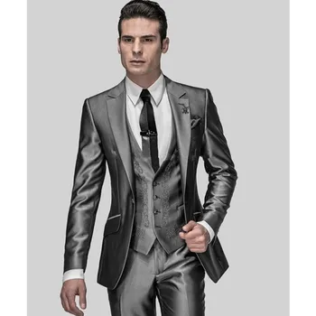 

High Quality Men Suit Set Groom Tuxedos (Jacket+Pants+Vest) Mens Suits For Wedding Prom Best Man Groomsmen Slim Fit Blazers 2017