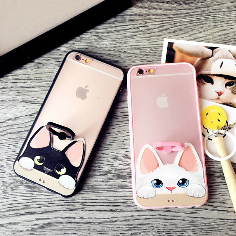 Милый чехол для телефона с котом и кольцом iphone 7 s 8 6 6s Plus мягкий из ТПУ | Мобильные