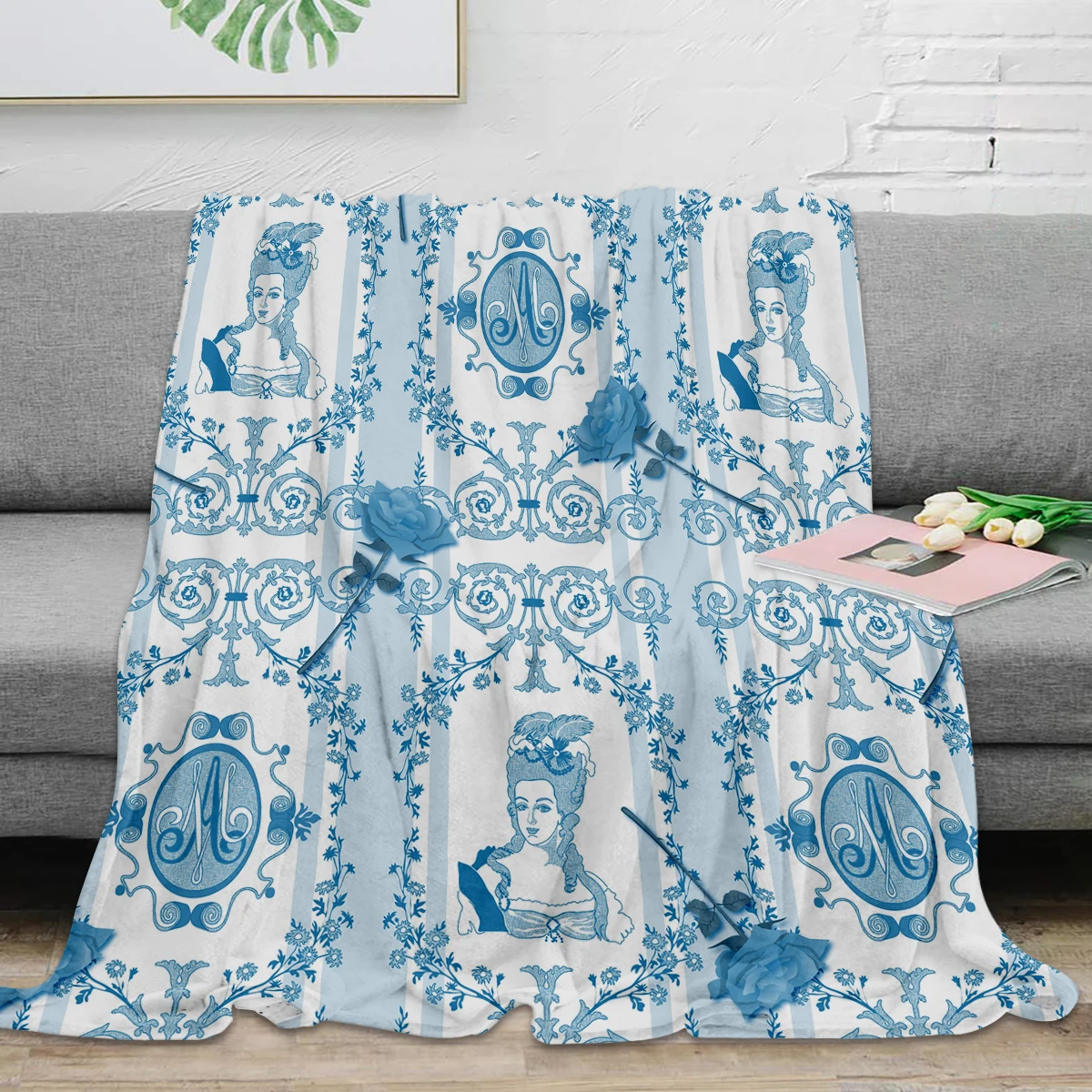 

Marie-Antoinette Monogram Throw Blanket Warm Microfiber Blanket Flannel Blanket Bedroom Decor Blankets For Beds