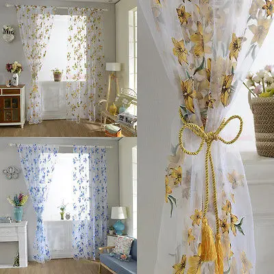 

Sheer Curtain Floral Flowers Printing Voile Door Window Curtains Home decor Bedroom Living room