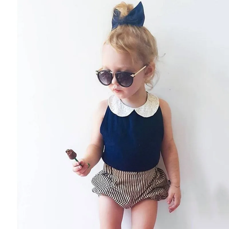 

Girls Toddler Kids Baby Clothes Sets Summer Beach Outfits Clothes T-shirt Tops + Shorts Striped 2PCS Set Girl Clothing 2pcs