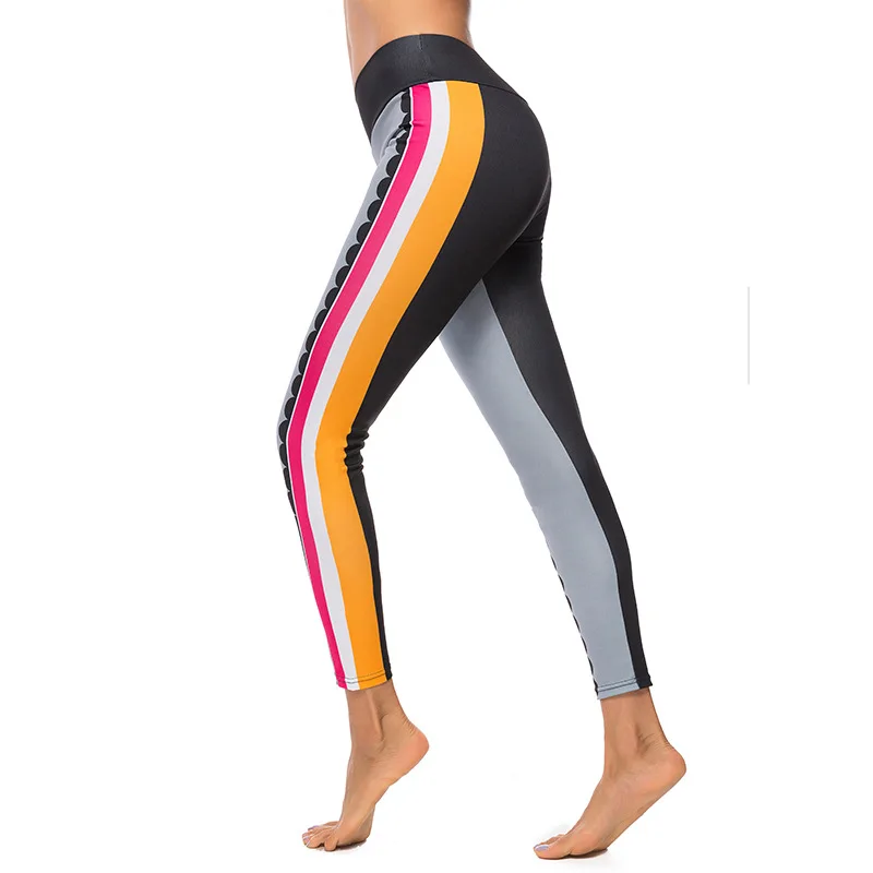 

LAISIYI Stripe Pattern Print Leggings fitness Leggings For Women Sporting Workout Leggins Elastic Slim Black Grey Pants