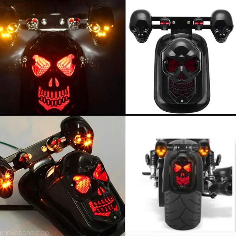 

1 set of tail light flasher rear motorcycle turn signal light skull skeleton head motorbike warning signal light moto indicator