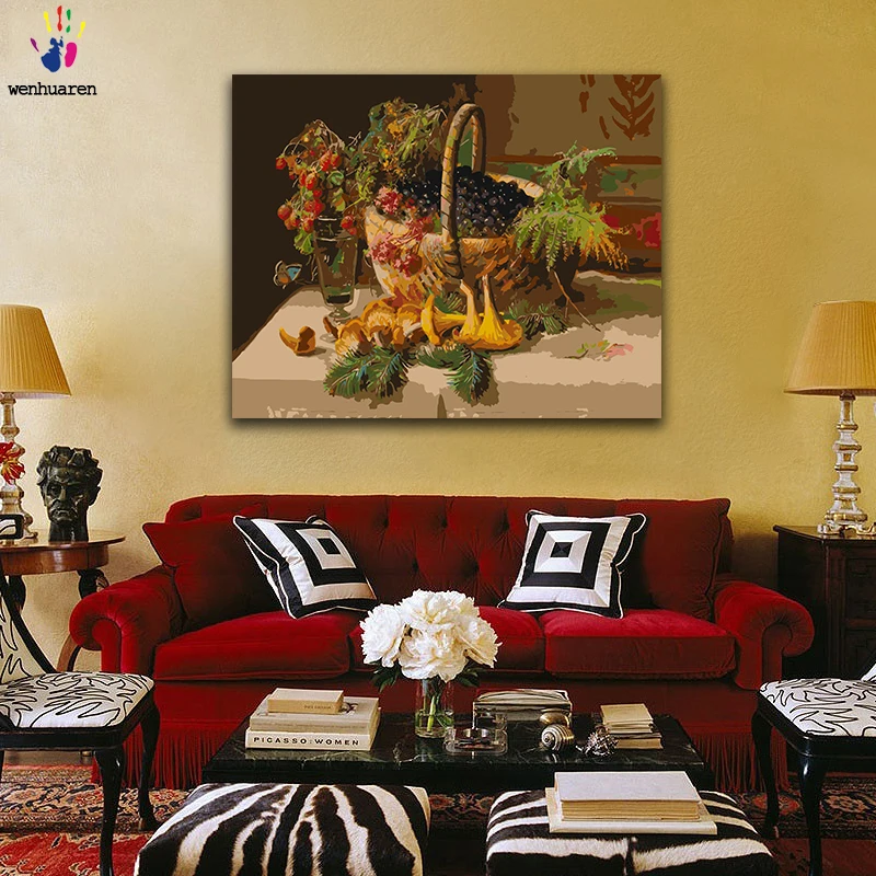 

DIY colorings pictures by numbers with colors Fruit basket decoration picture drawing painting by numbers framed Home