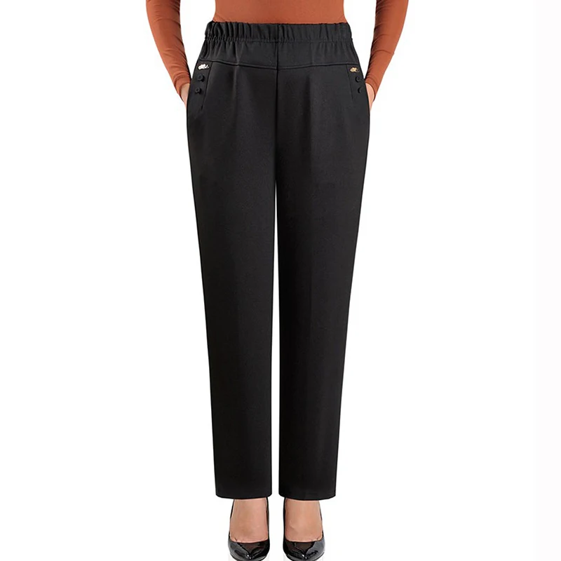 

Winter Pants New Plus Velvet Warm Middle-aged Trousers Women Loose Plus Size 5XL Black Straight Pants Elastic High Waist Pants