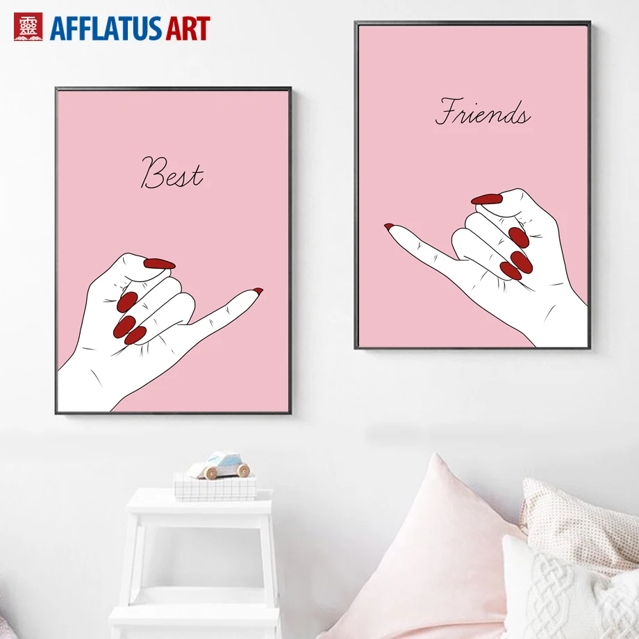 Hand Best Friend Wall Art Canvas Painting Posters And Prints Nordic