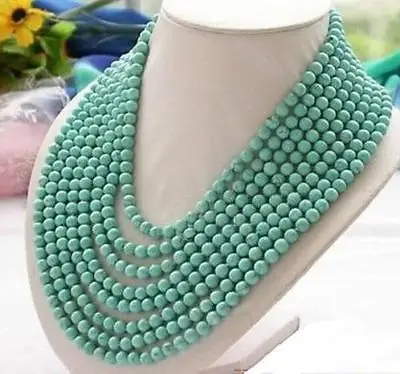 

new 8row 6mm round green bead necklace 17-24"AAA