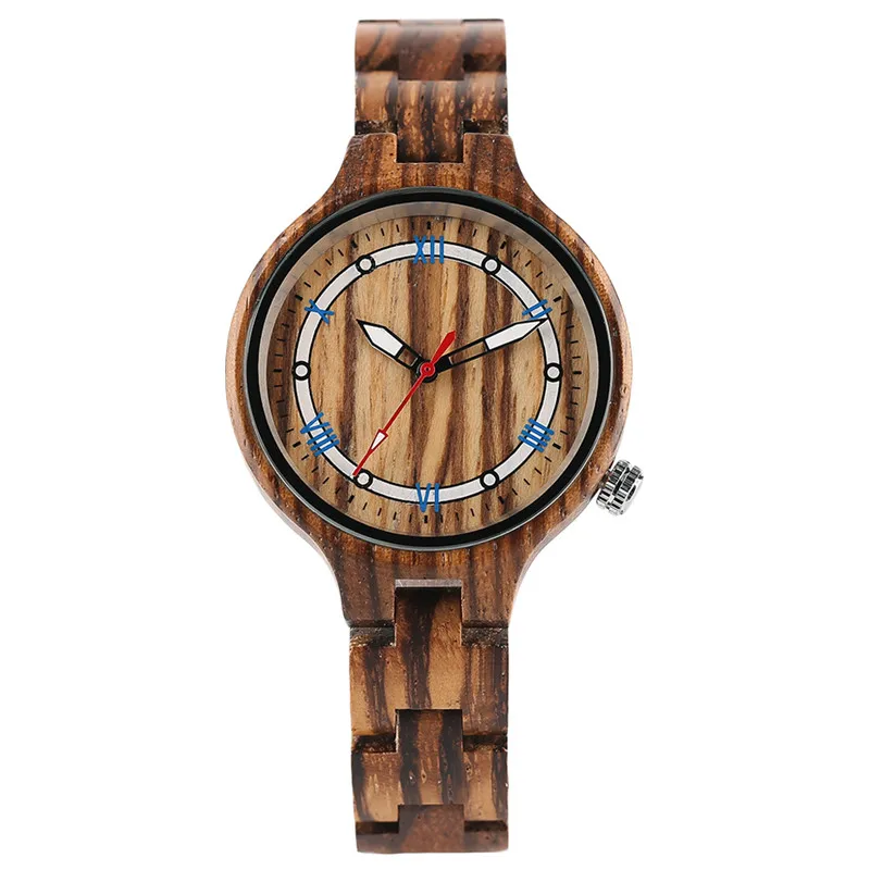 Casual Black Brown Zebra Stripes Sandalwood Natural Handmade Full Wooden Women Quartz Watches Sisters Sports Watch Gifts (22)
