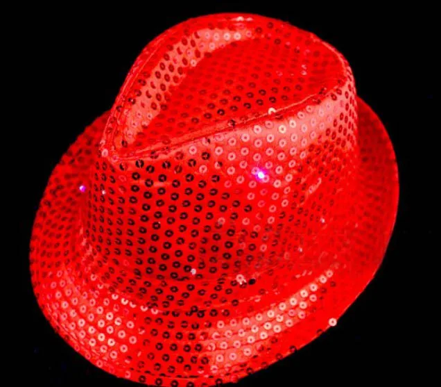Для женщин и девочек светодиодный мигающий блеск шляпа с пайетками шляпа для джаза производительность танцевальное шоу реквизит для детей взрослые вечерние Хэллоуин Рождество - Цвет: Красный